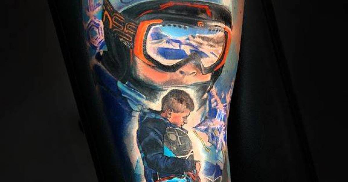 Full-Color Snowboarding Tattoo