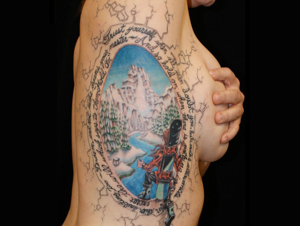 Women's Snowboard Side Tattoo